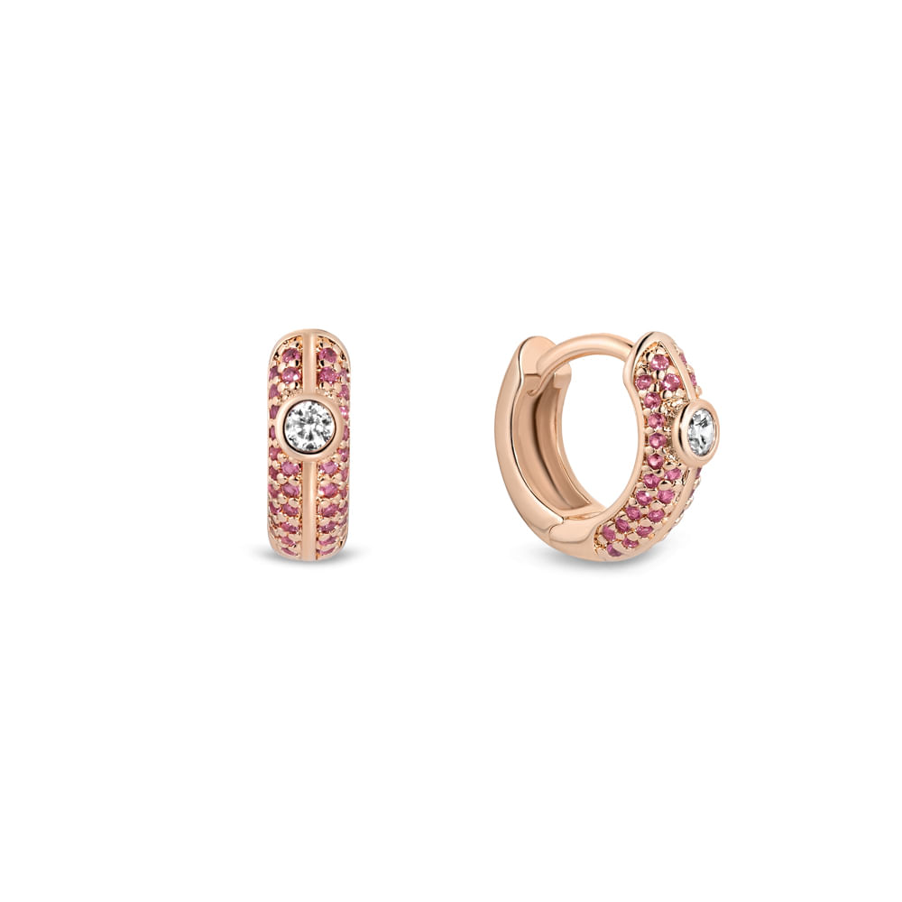 Argola Life Joyful em Liga Rosé com Banho de Ouro Rosé 18k com Pedras Rosas e Incolores, 12 mm