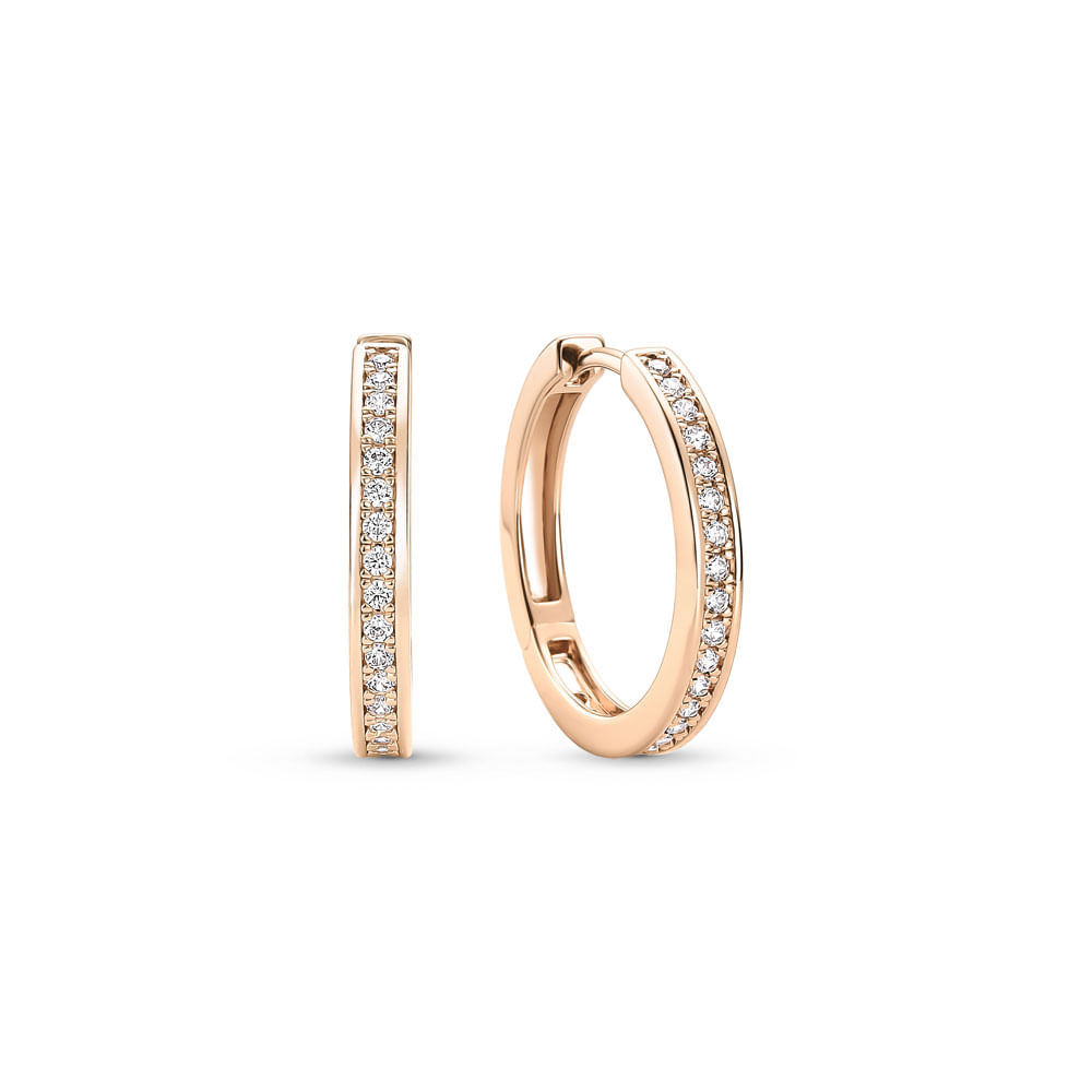 Argola Life Glam em Liga Rosé com Banho de Ouro Rosé 18k e Pedras Incolores, 14,5 mm