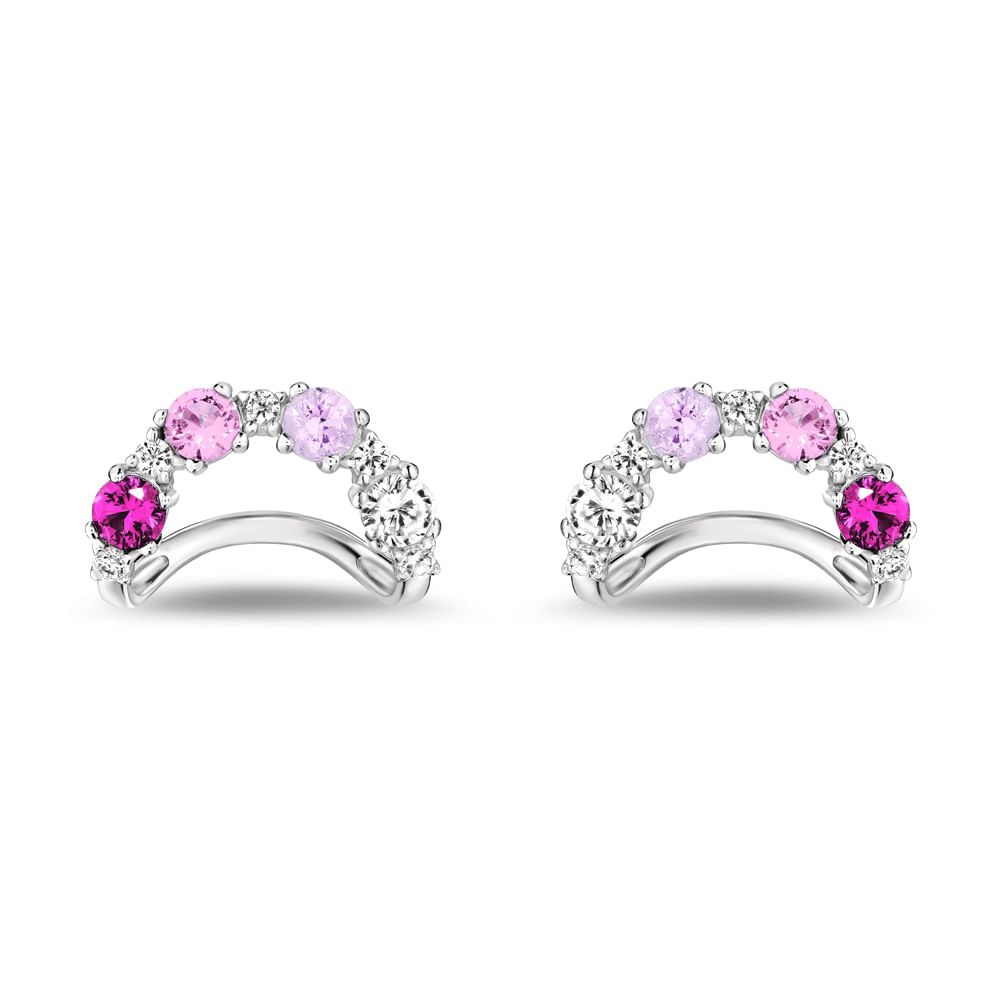 Brinco Life Ocean em Prata 925 com Pedras Rosas e Incolores