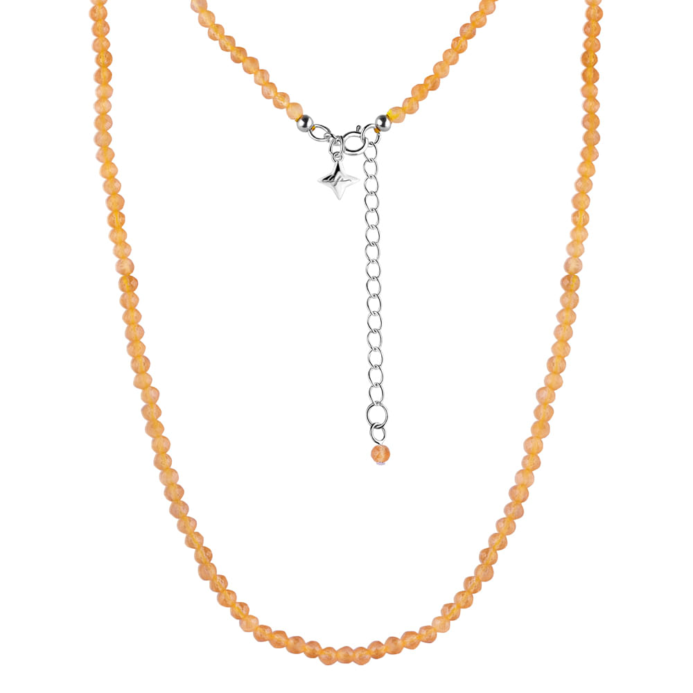 Colar Life Shambala em Prata 925 com Olho de Gato Laranja, 50cm