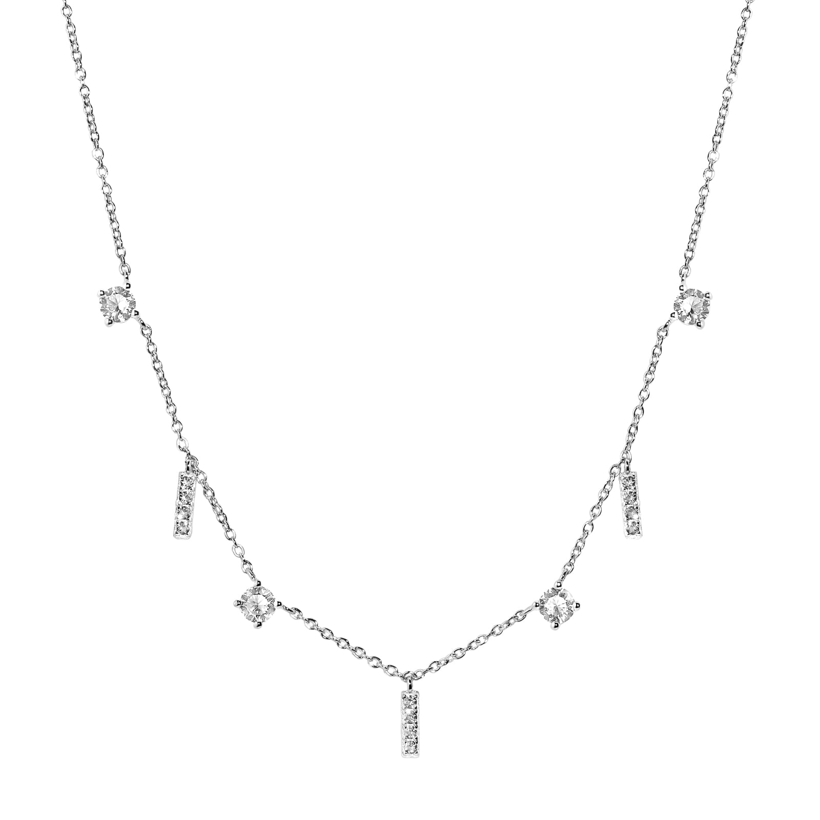 Colar Life Fresh em Prata 925 com Pedras Incolores, 42cm