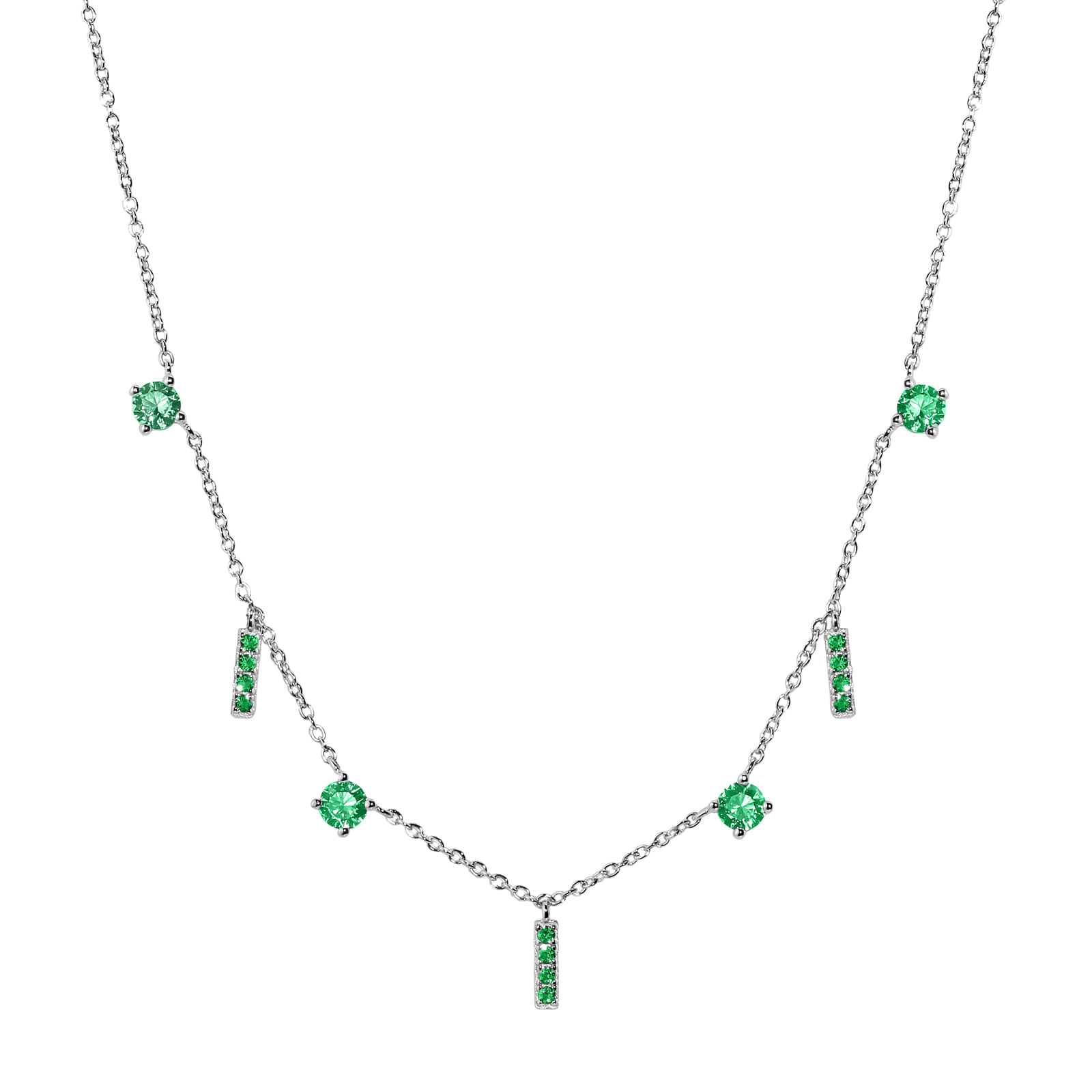 Colar Life Fresh em Prata 925 com Pedras Verdes, 42cm