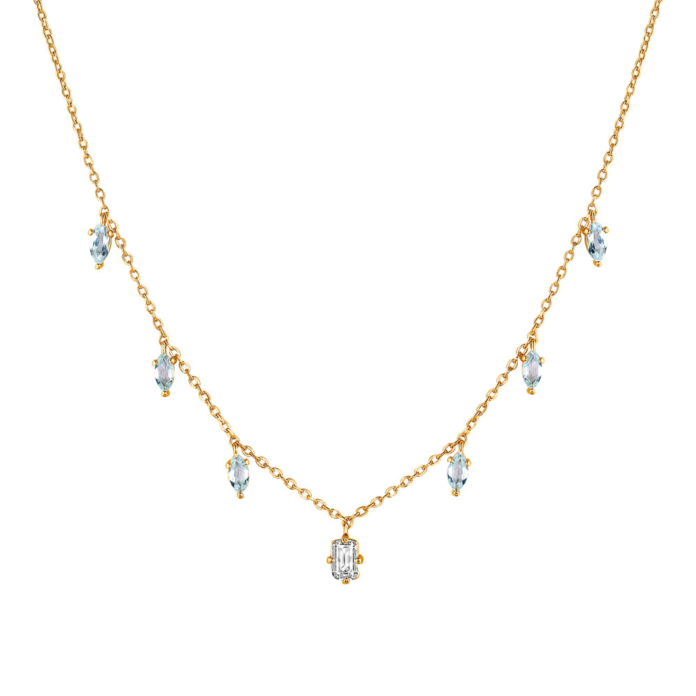 Colar Life Nature II em Prata 925 com Banho de Ouro Amarelo 18k, Topázio Sky e Incolor, 55cm