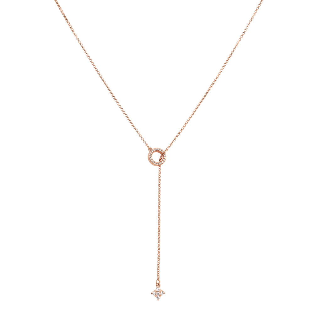 Colar Life You and Me em Liga Rosé com Banho de Ouro Rosé 18k e Pedras Incolores, 60cm