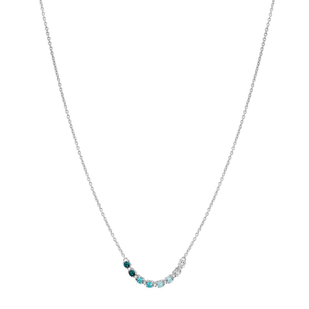 Colar Life Ocean em Prata 925 com Pedras Verdes e Incolores, 45cm