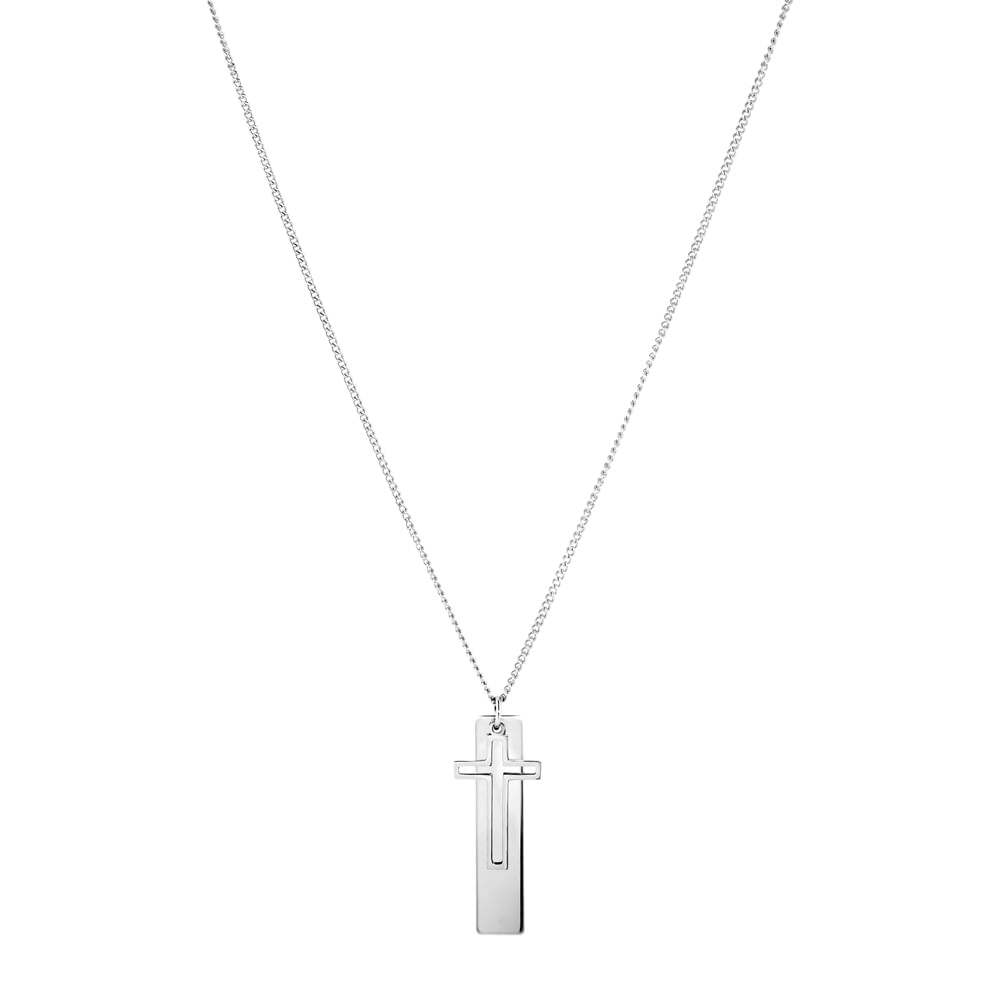 Colar Life Masculino Cruz e Placa em Aço, 60cm