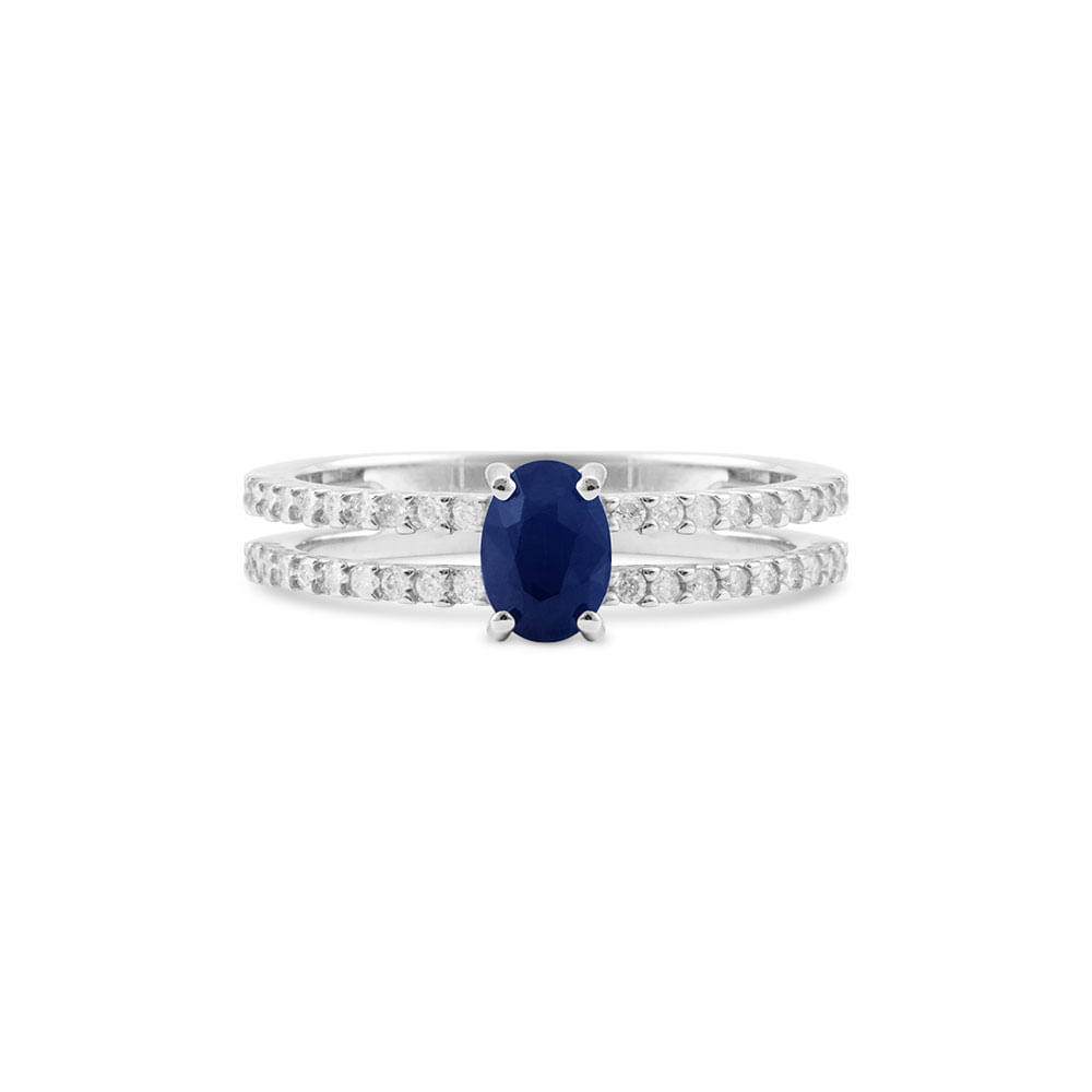 Anel Classic Oriental em Ouro Branco 18k com Safira Azul e Diamantes