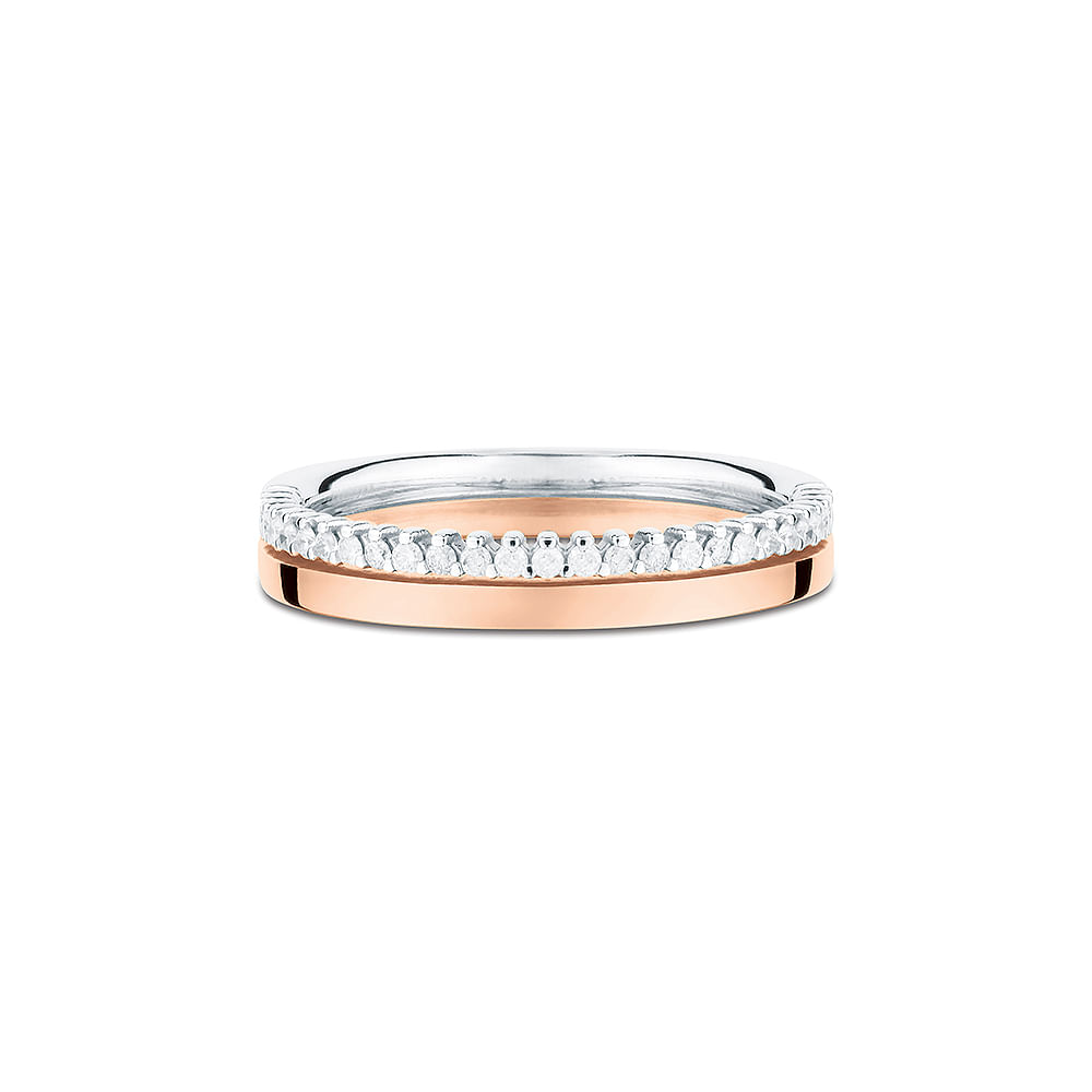 Aliança Essence em Ouro Branco e Ouro Rosé 18k com Diamantes, 4mm