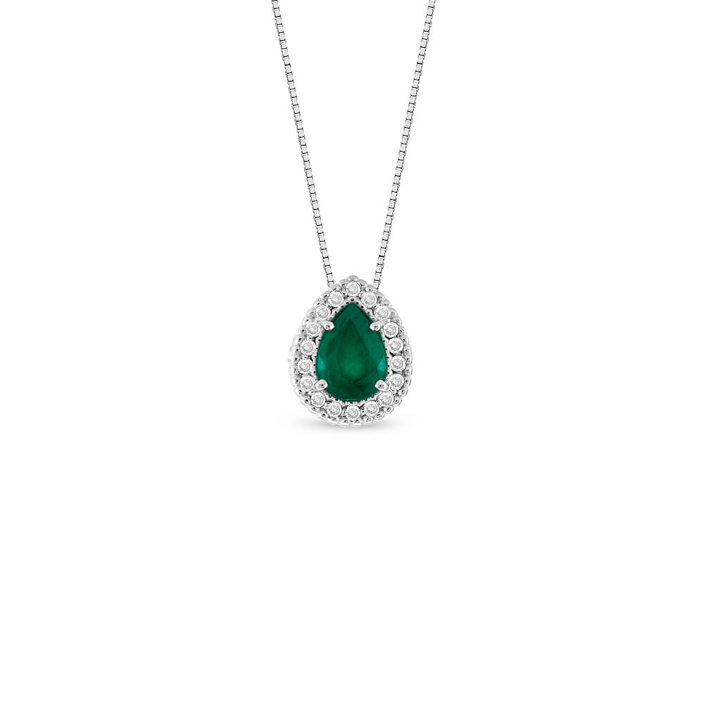 Pingente Classic Oriental em Ouro Branco 18k com Esmeralda e Diamantes, 10mm
