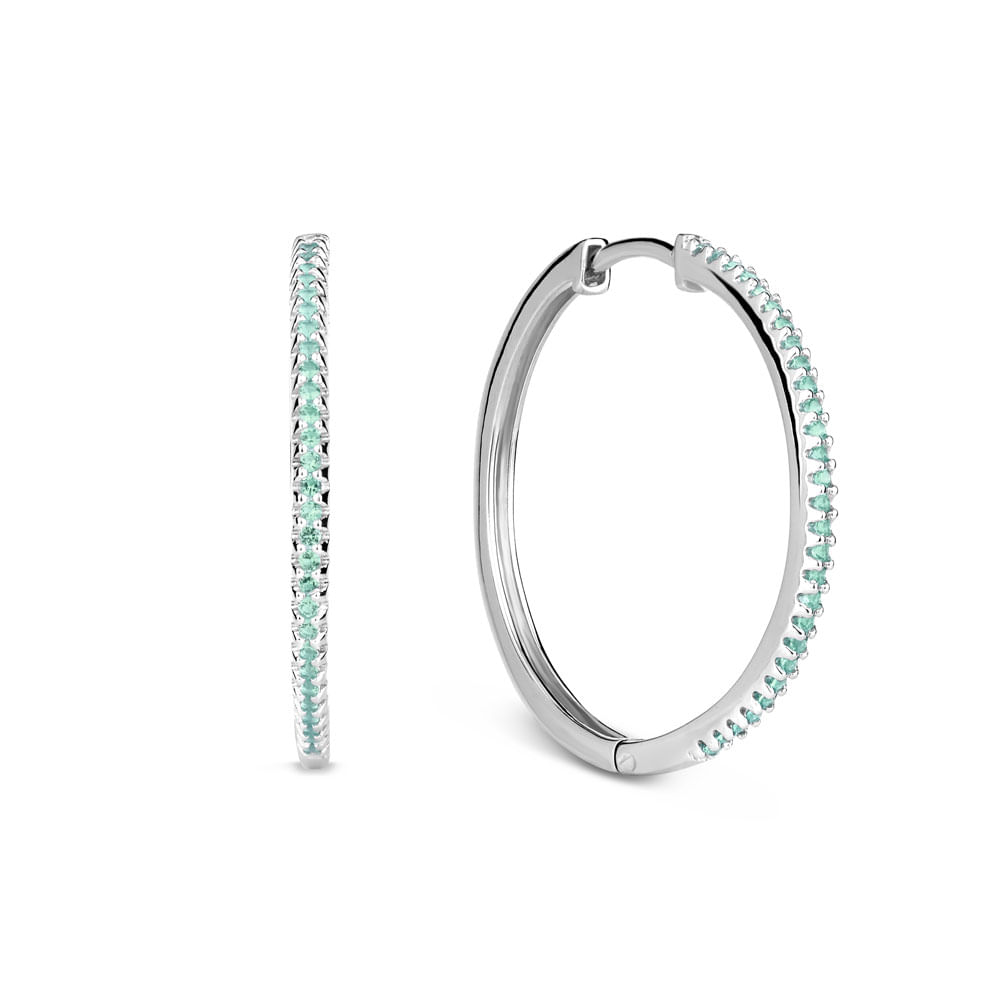 Argola Life Pavê em Prata 925 com Pedras Azuis, 25mm