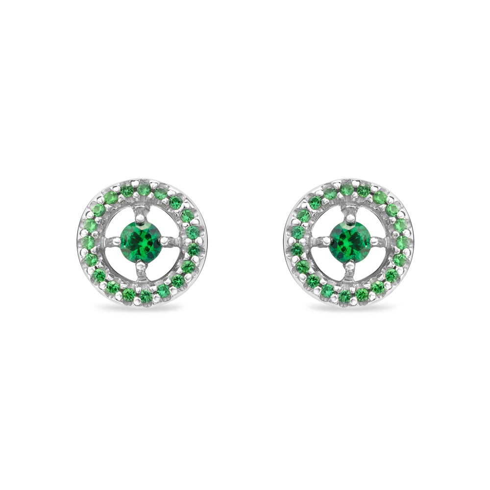 Brinco Life Glam II Prata Cravejado Verde