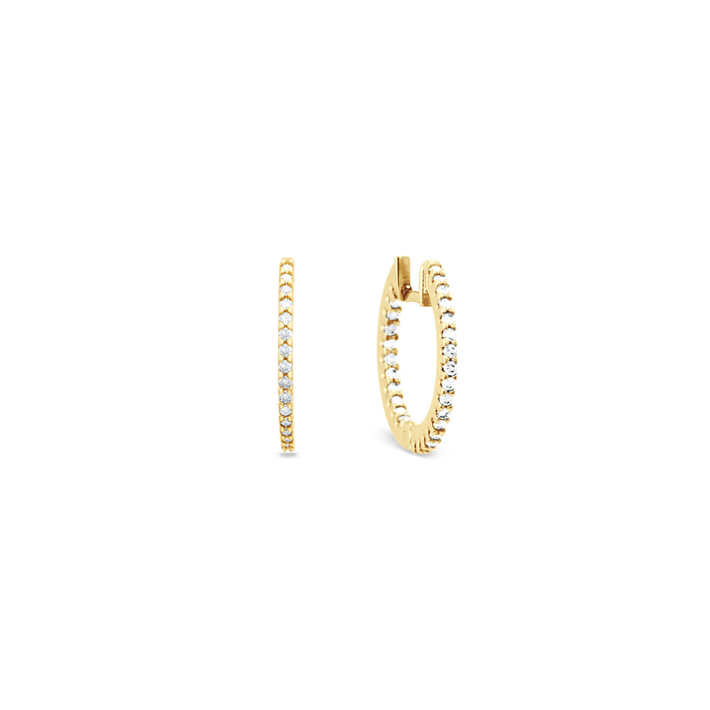 Argola Redonda em Ouro Amarelo 18k com Diamantes, 16mm