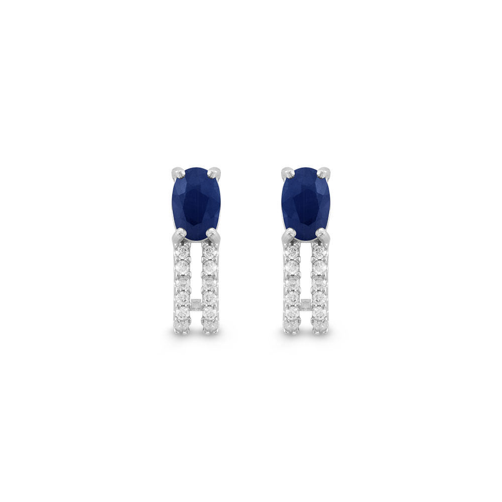 Brinco Classic Oriental em Ouro Branco 18k com Safira Azul e Diamantes