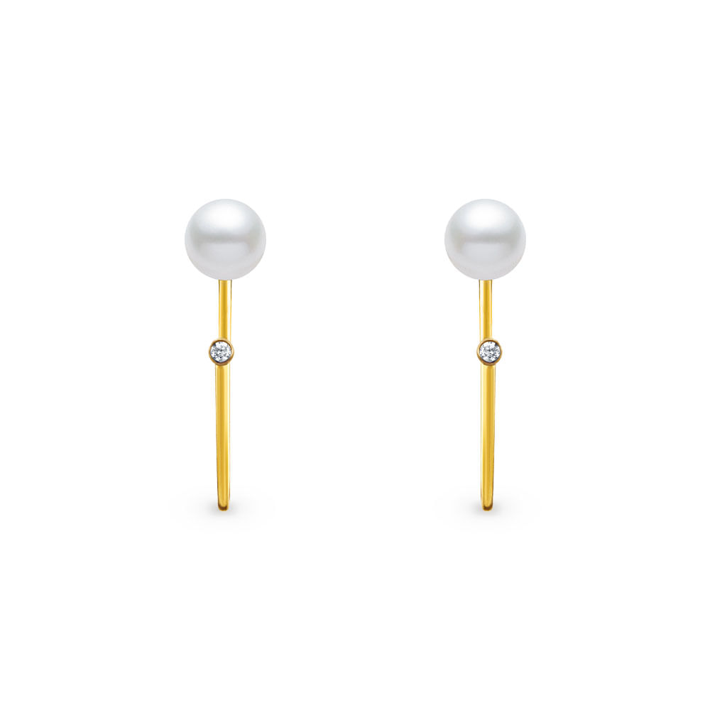 Brinco Una em Ouro Amarelo 18k com Pérola e Diamante