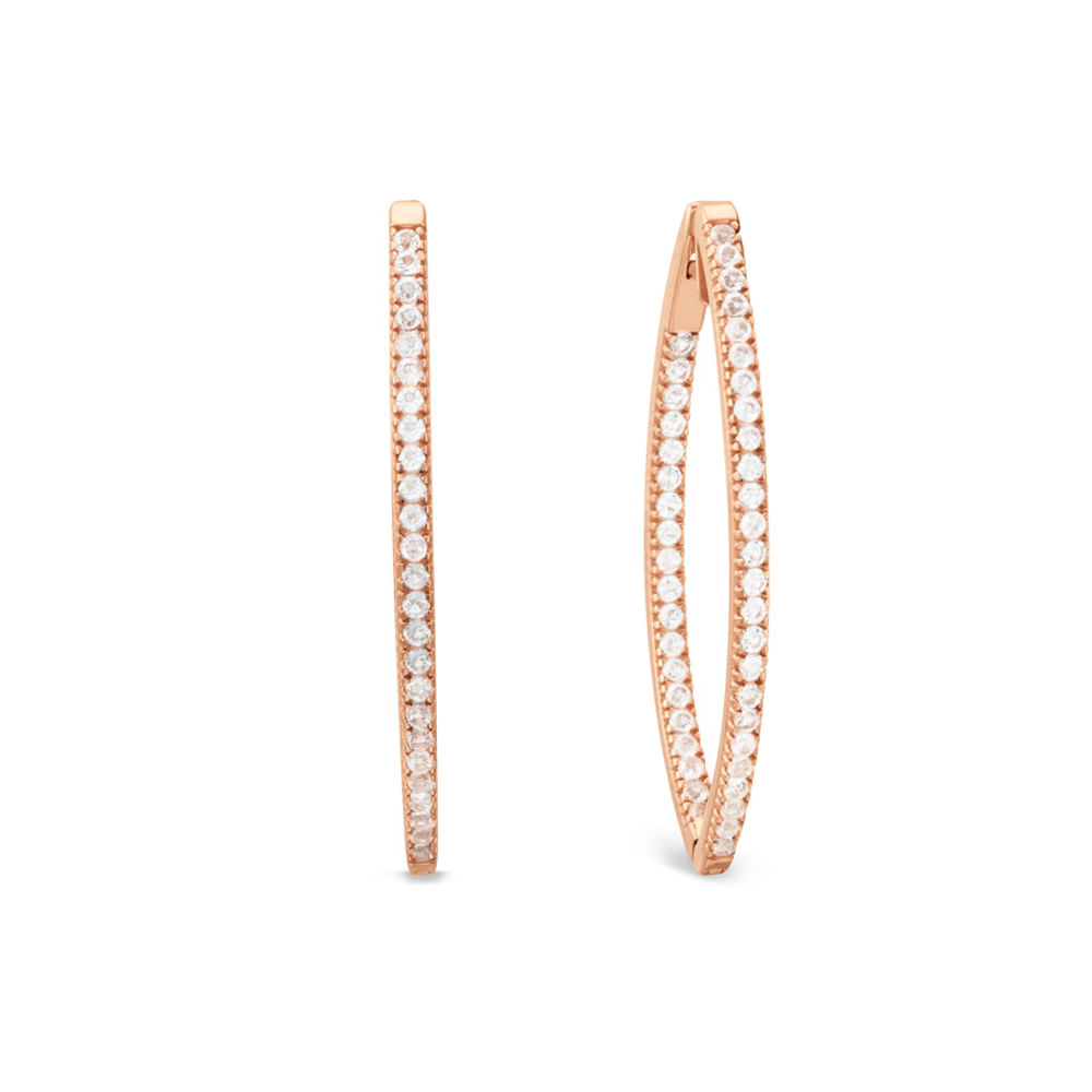 Argola Navete em Ouro Rosé 18k com Topázios Incolores, 38mm