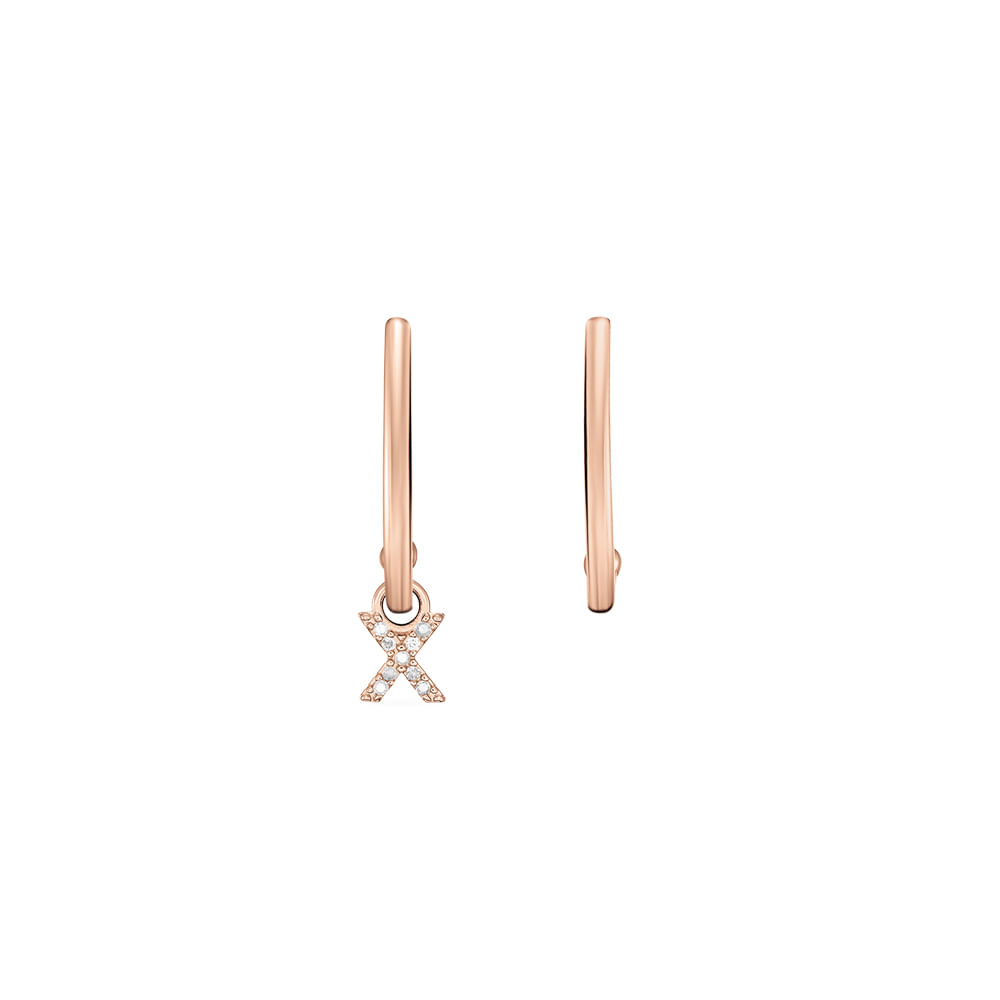 Brinco Letra X em Ouro Rosé 18k com Diamantes