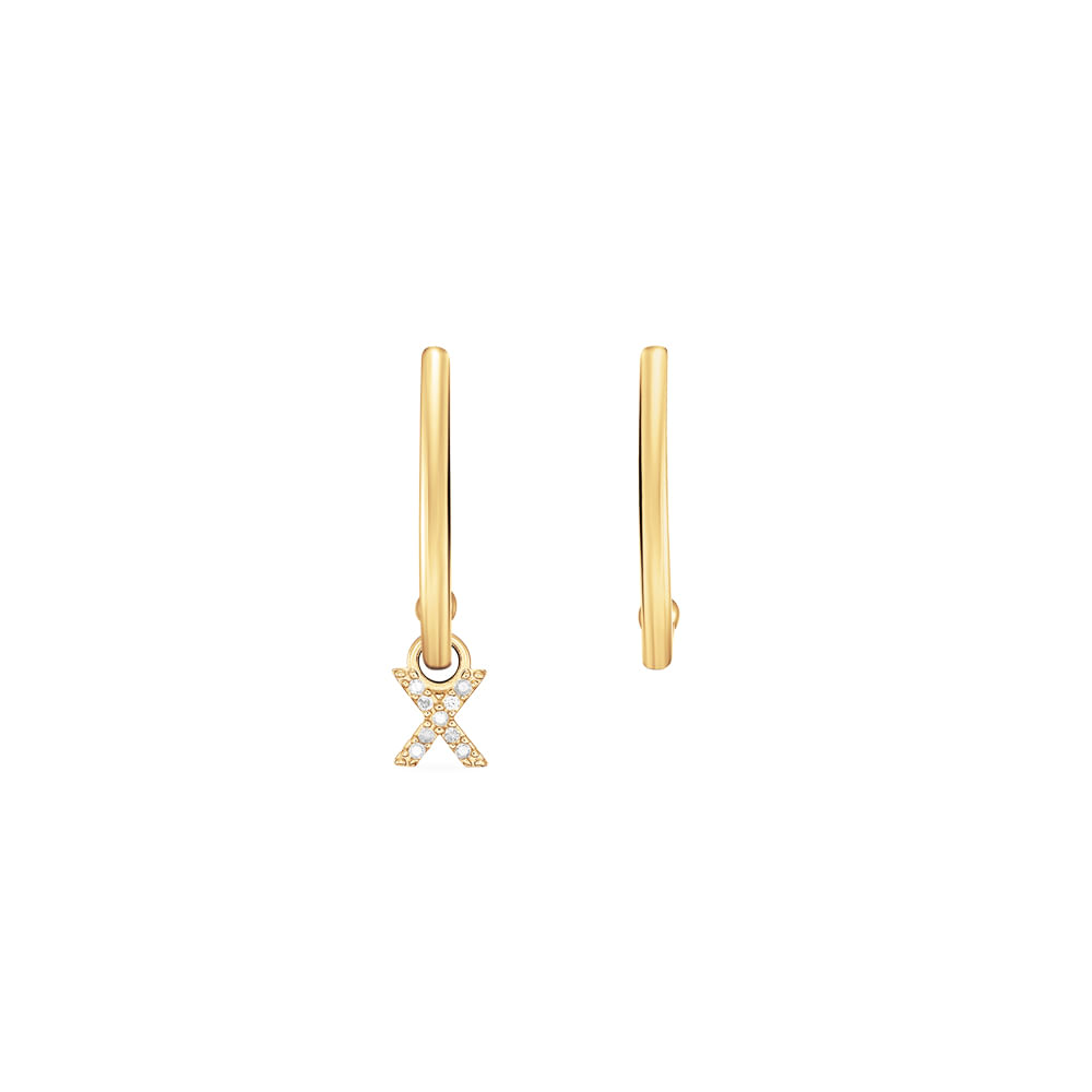 Brinco Letra X em Ouro Amarelo 18k com Diamantes