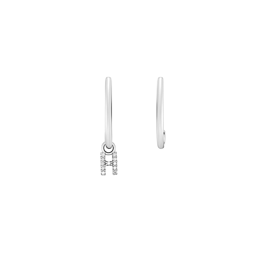 Brinco Letra H em Ouro Branco 18k com Diamantes