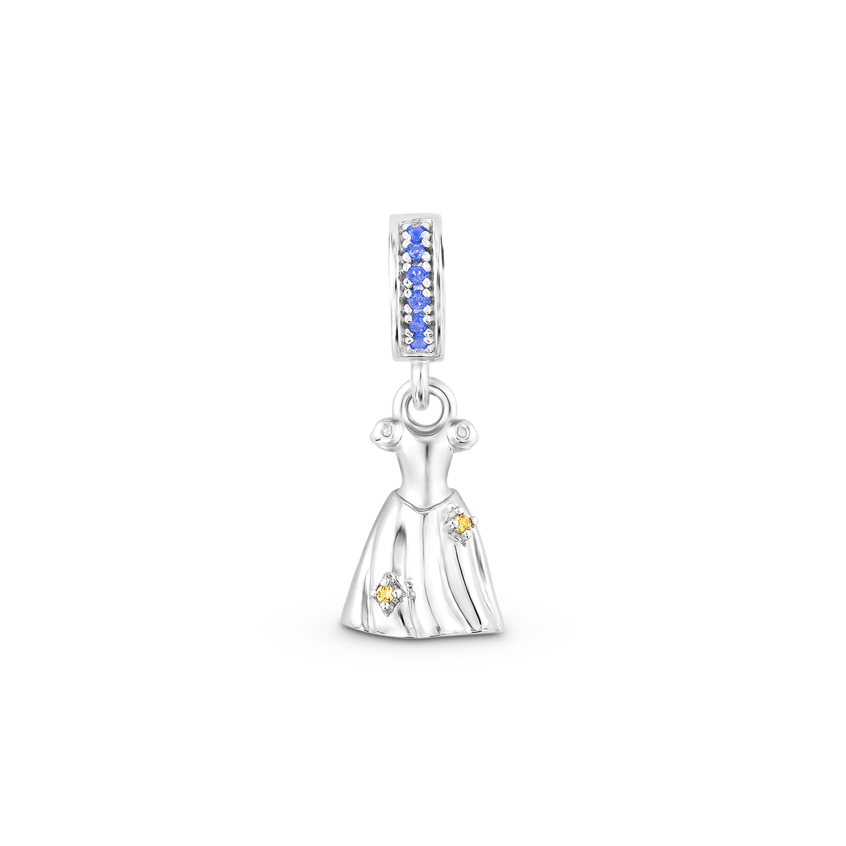 Pingente Life Princesas Vestido Branca de Neve em Prata 925 com Pedras Azuis e Amarelas