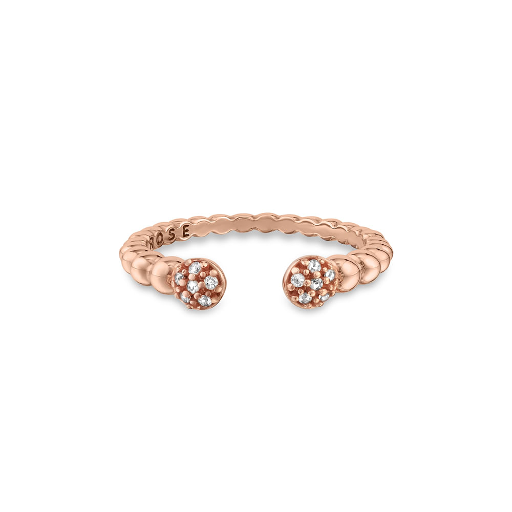 Anel Life Pink Pavê Aberto em Liga Rosé com Banho de Ouro Rosé 18k e Pedras Incolores