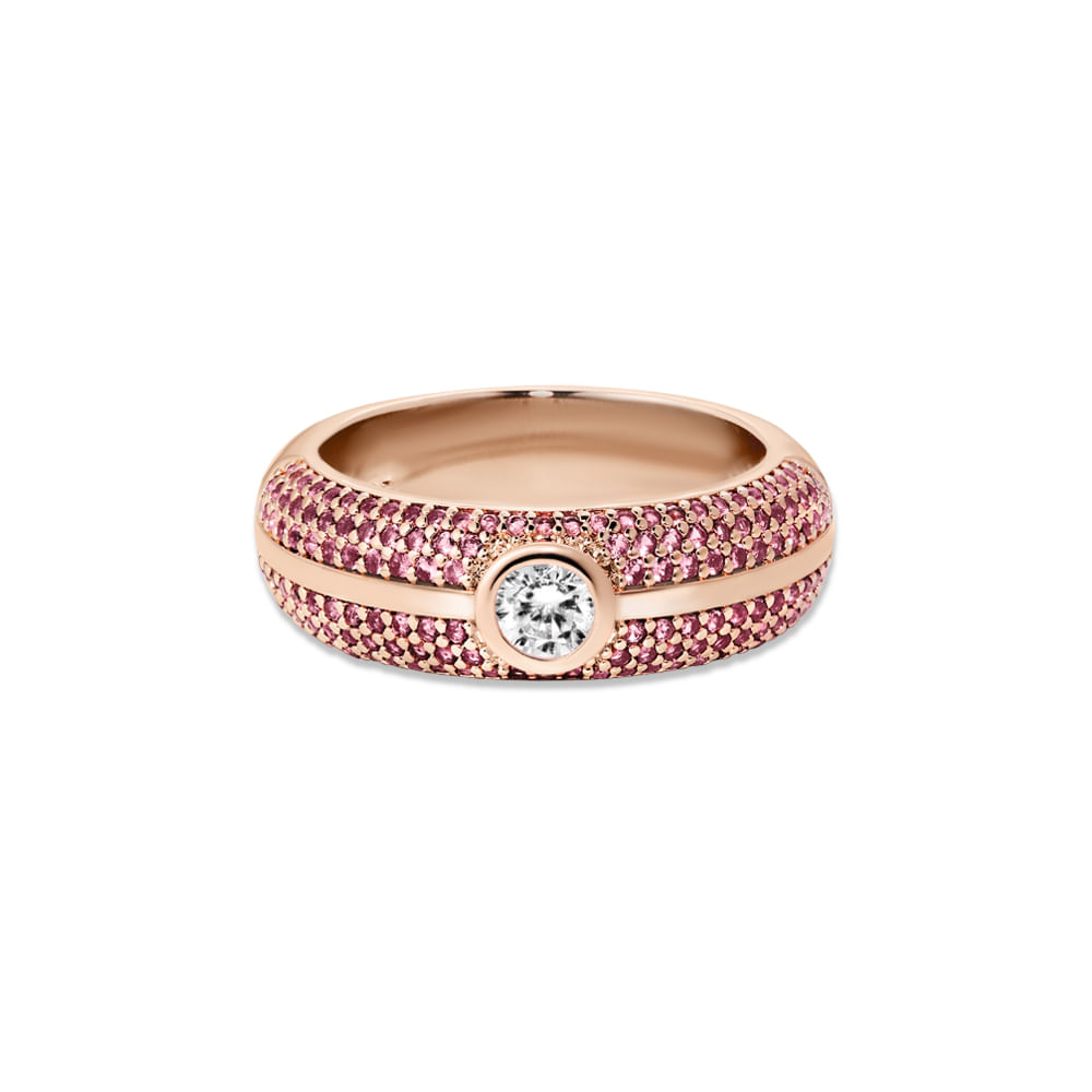 Anel Life Joyful em Liga Rosé com Banho de Ouro Rosé 18k e Pedras Rosas
