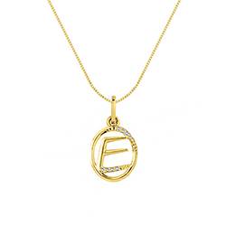 Pingente Letra E Ouro Amarelo e Diamantes, 15mm