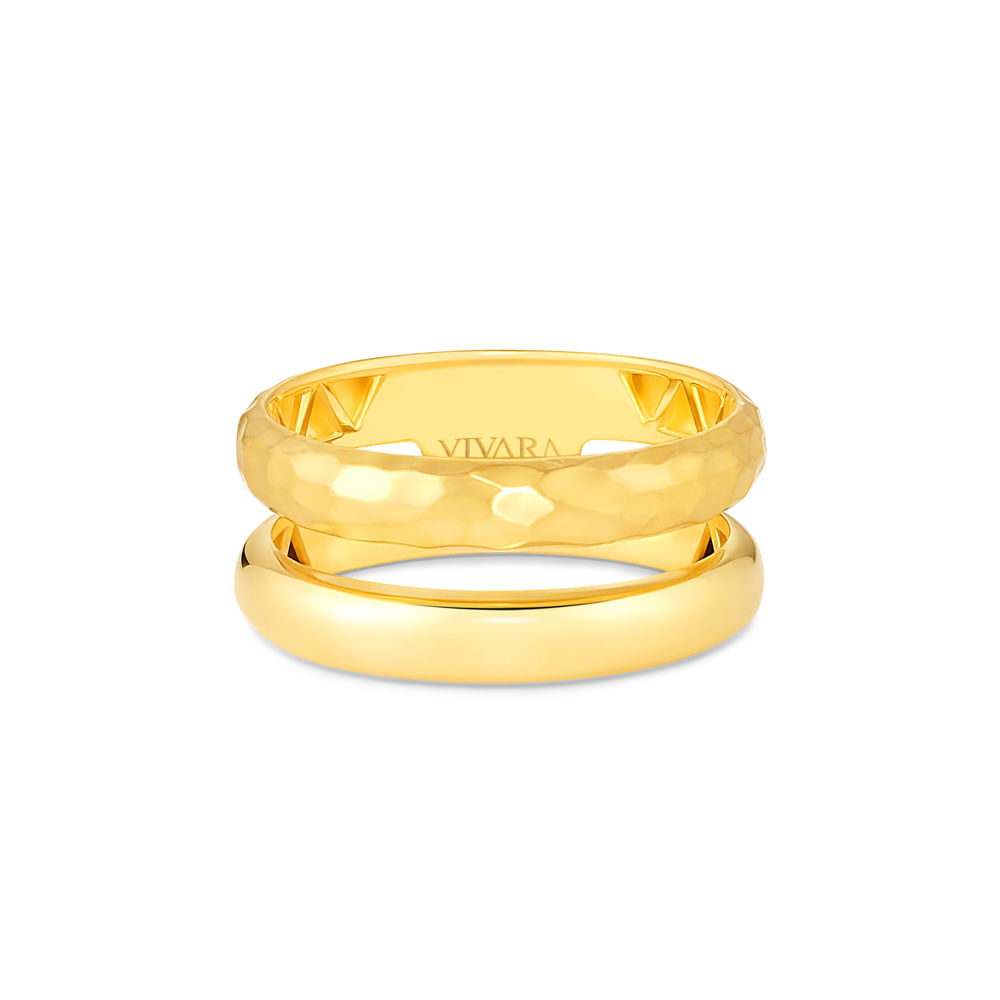 Anel Bombe Duplo Martelado em Ouro Amarelo 18k