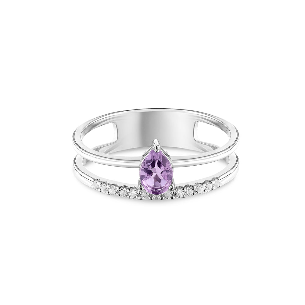 Anel Glee em Prata 925 com Ametista Roxa e Topázios Incolores