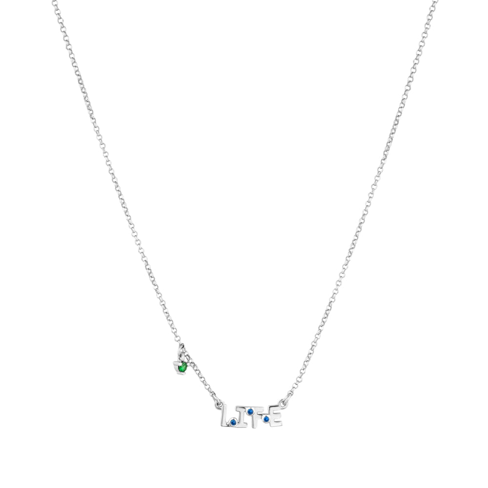 Colar Life Místico Eye em Prata 925 com Pedras Verdes e Azuis, 45cm