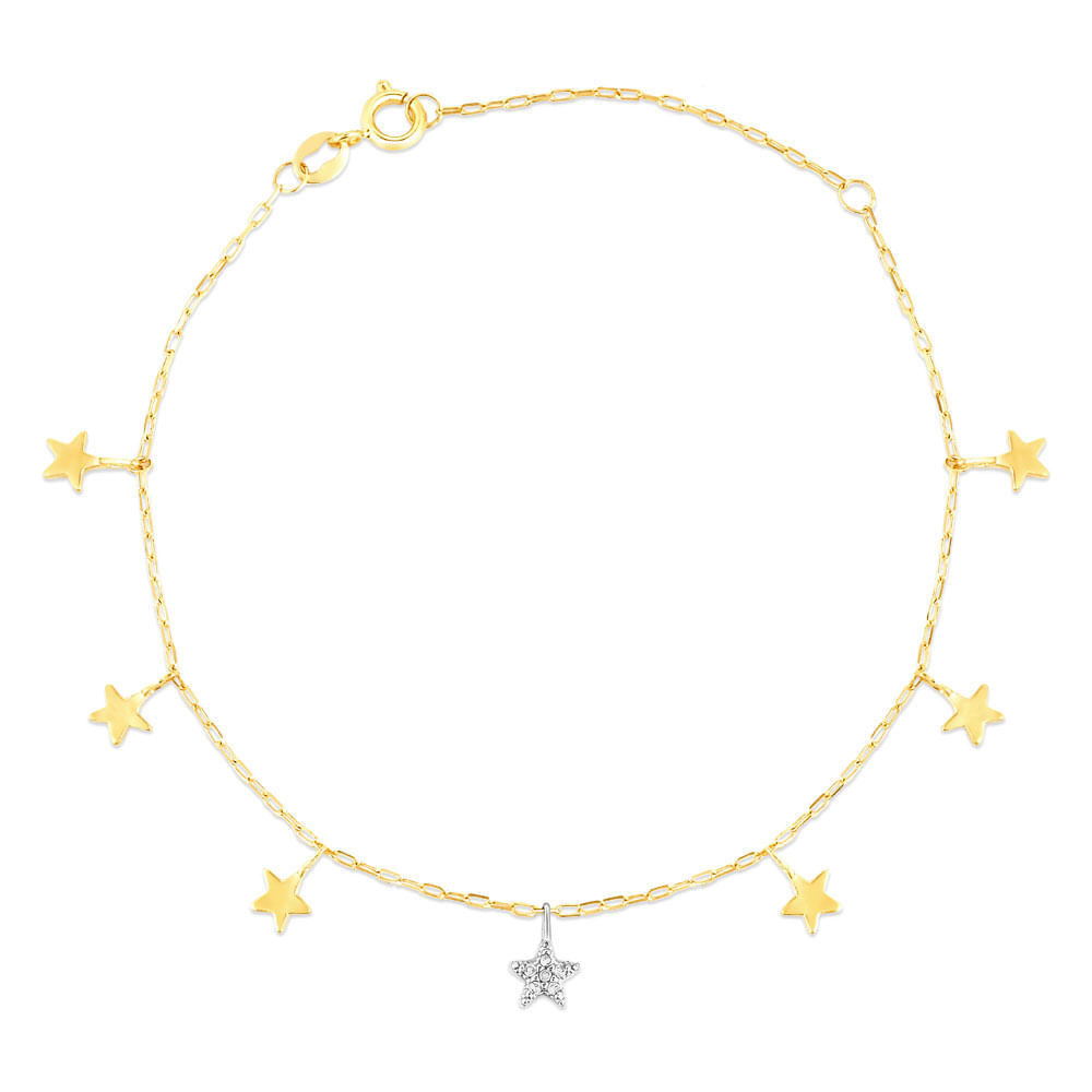 Pulseira Teen Estrela em Ouro Amarelo e Ouro Branco 18k com Diamantes