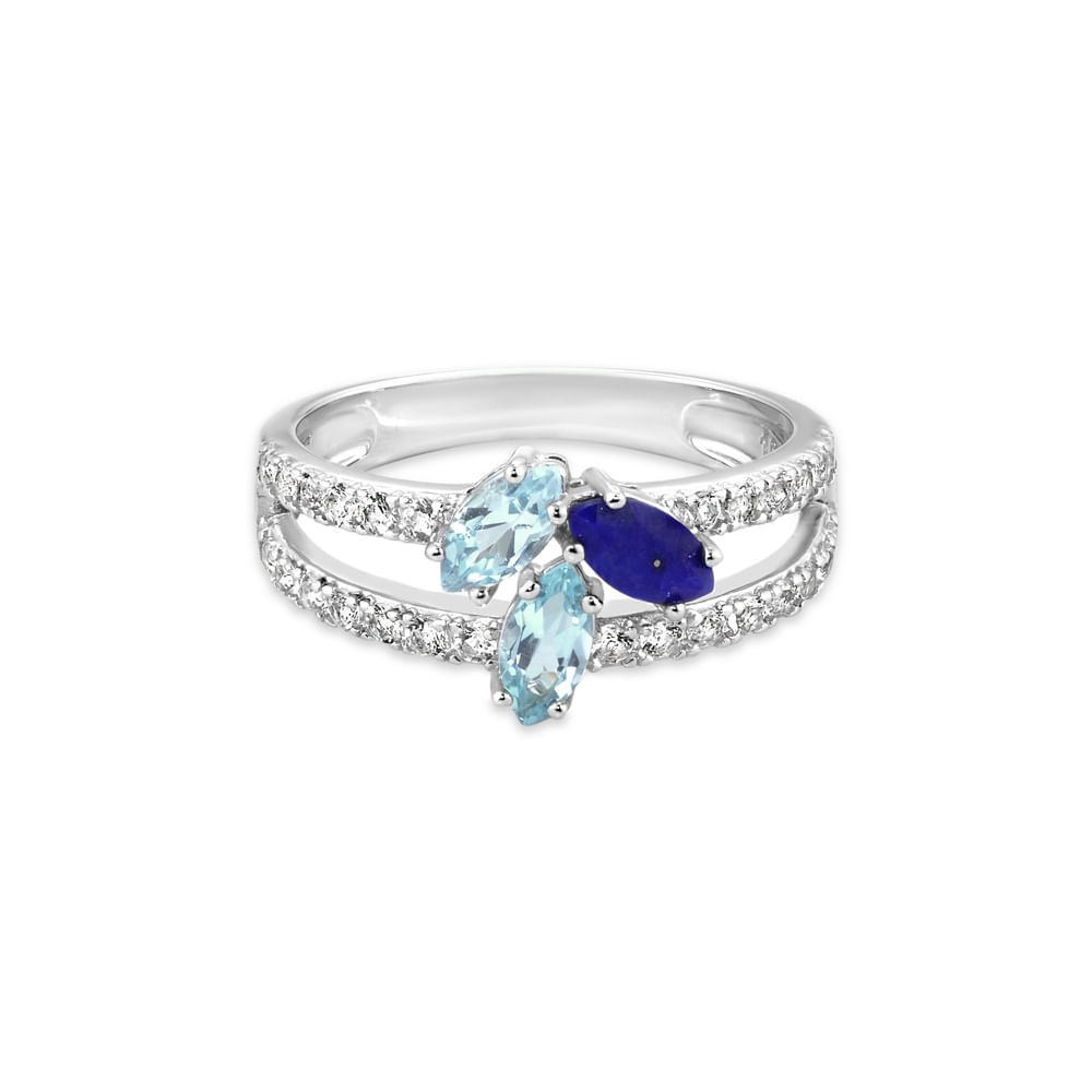Anel Life Brisa em Prata 925 com Lápis Lazúli, Topázios Azuis e Incolores