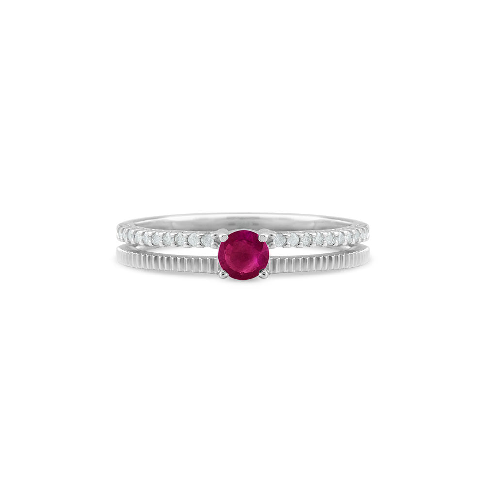 Anel Classic Oriental em Ouro Branco 18k com Rubi e Diamantes