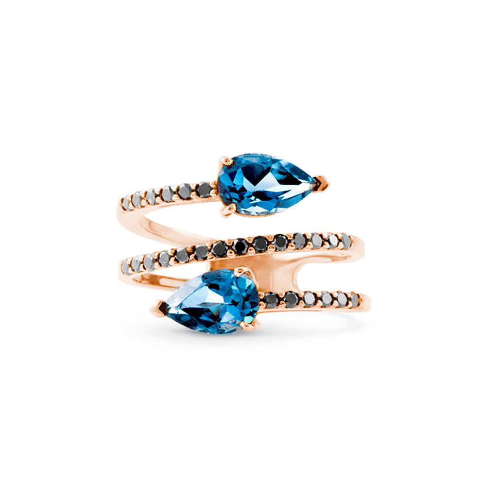 Anel Enlace em Ouro Rosé 18k com Topázio London e Diamantes