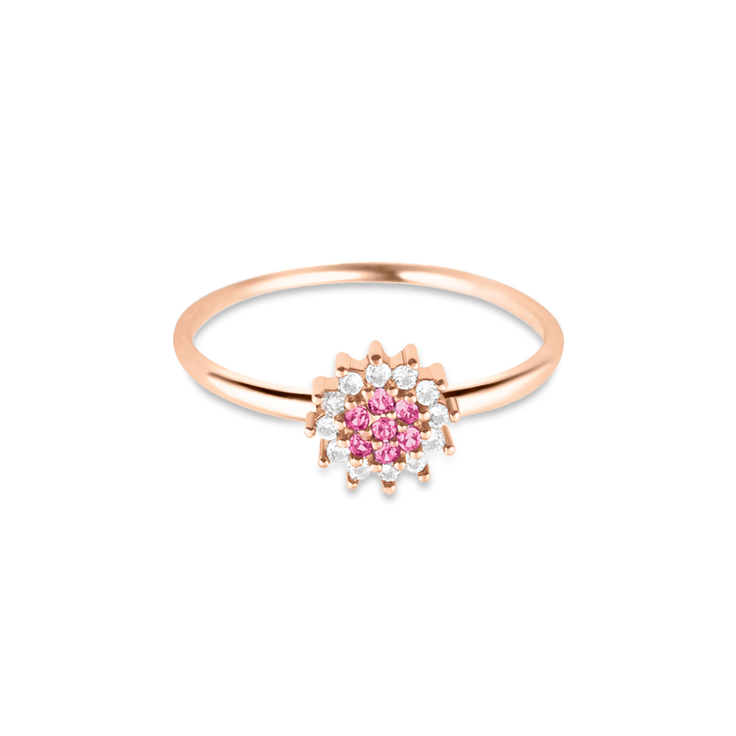 Anel Margie em Ouro Rosé 18k com Safiras Rosa e Topázios Incolores