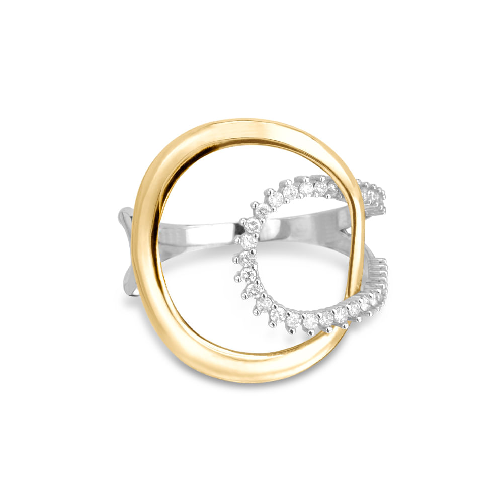 Anel Circolare em Ouro Amarelo e Ouro Branco 18k com Diamantes
