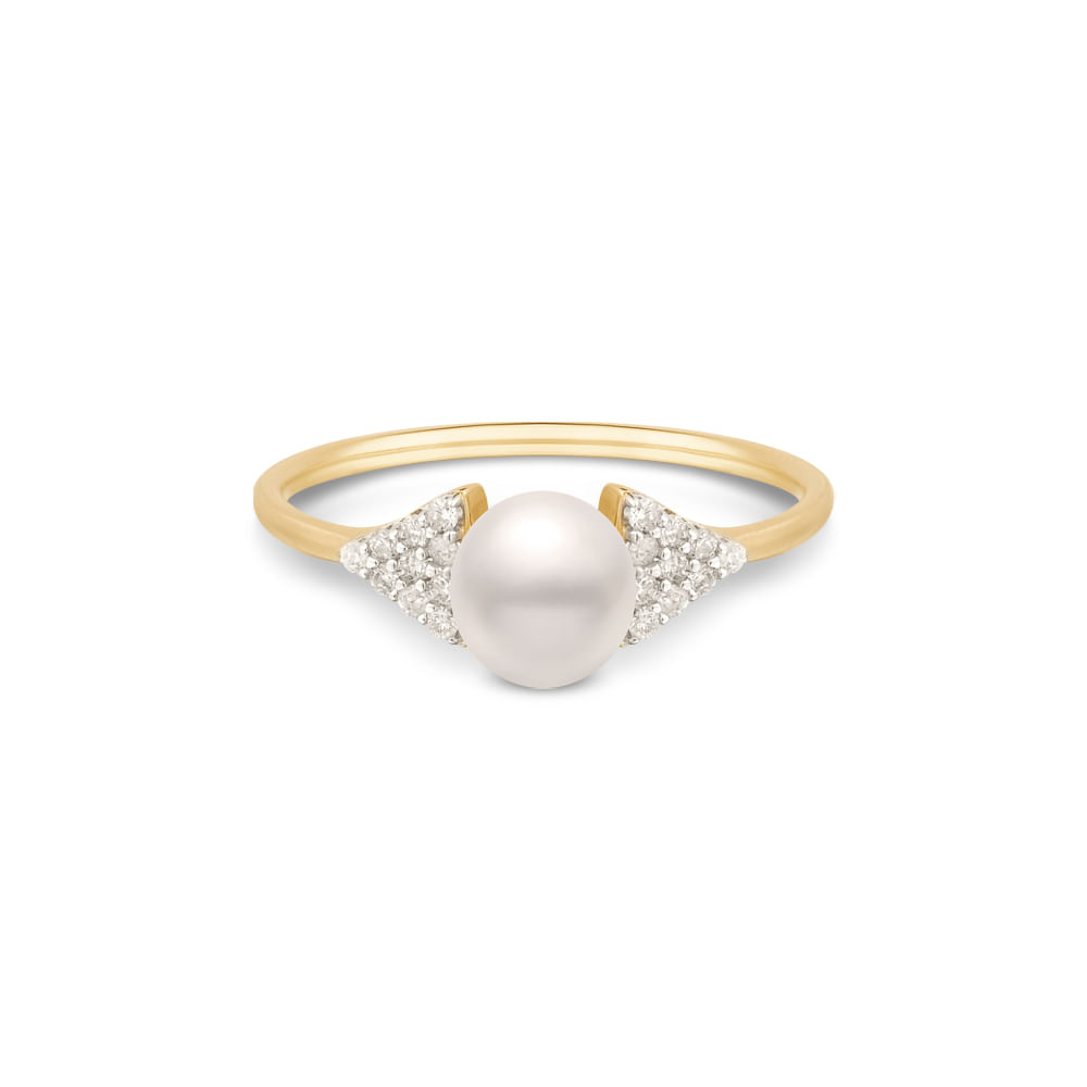 Anel Vivara em Ouro Amarelo 18k com Pérola e Diamantes