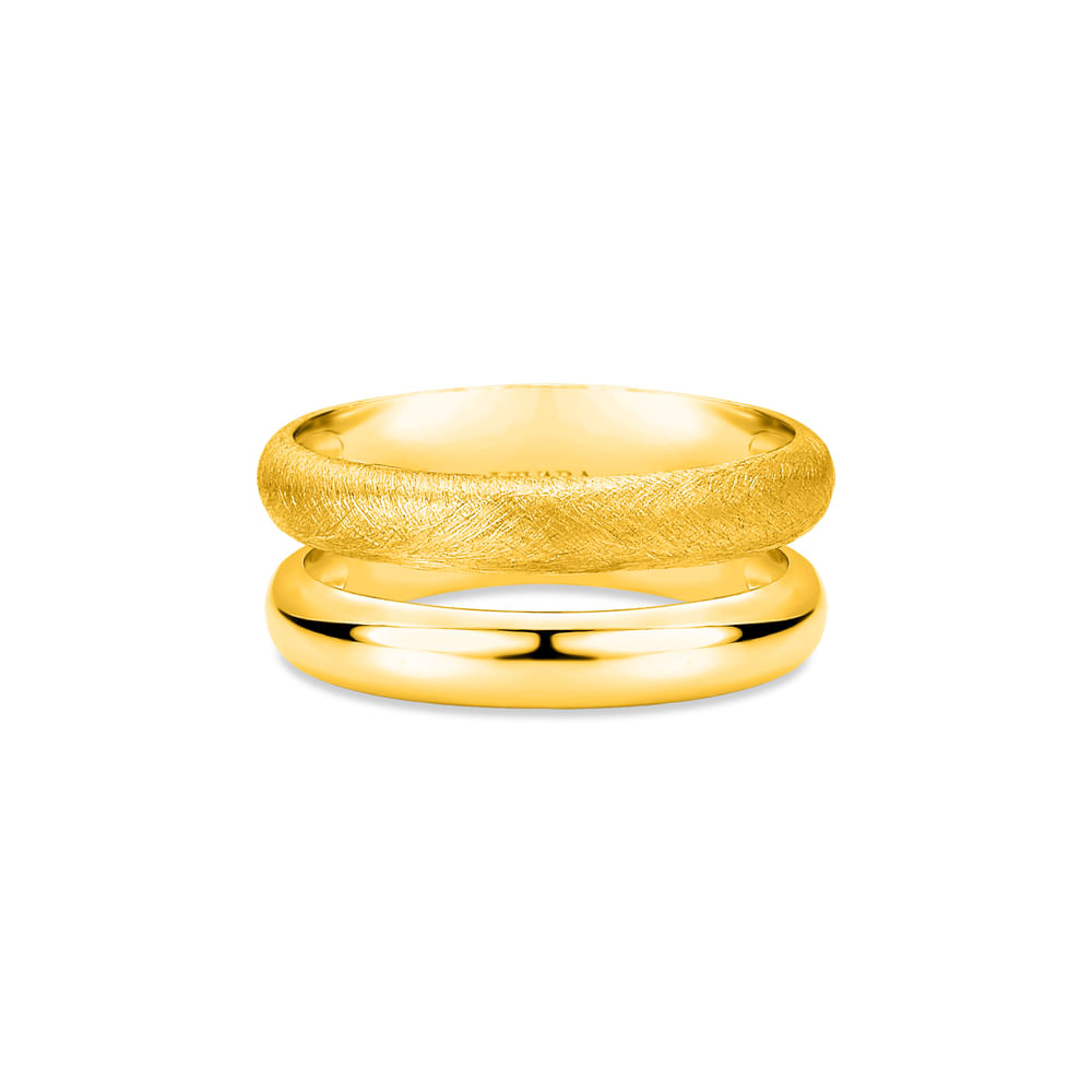 Anel Bombe Duplo Escovado em Ouro Amarelo 18k