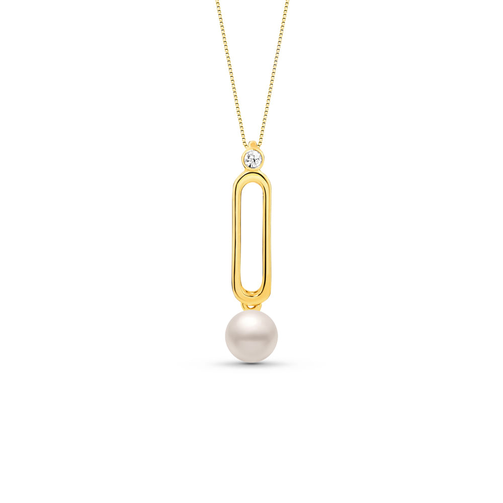 Pingente Luar em Ouro Amarelo 18k com Pérolas e Safiras Incolores, 26mm