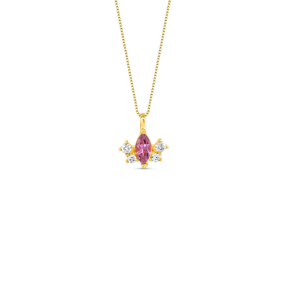 Pingente Freesia em Ouro Amarelo 18k com Turmalina Rosa e Safiras Incolores, 8.5mm