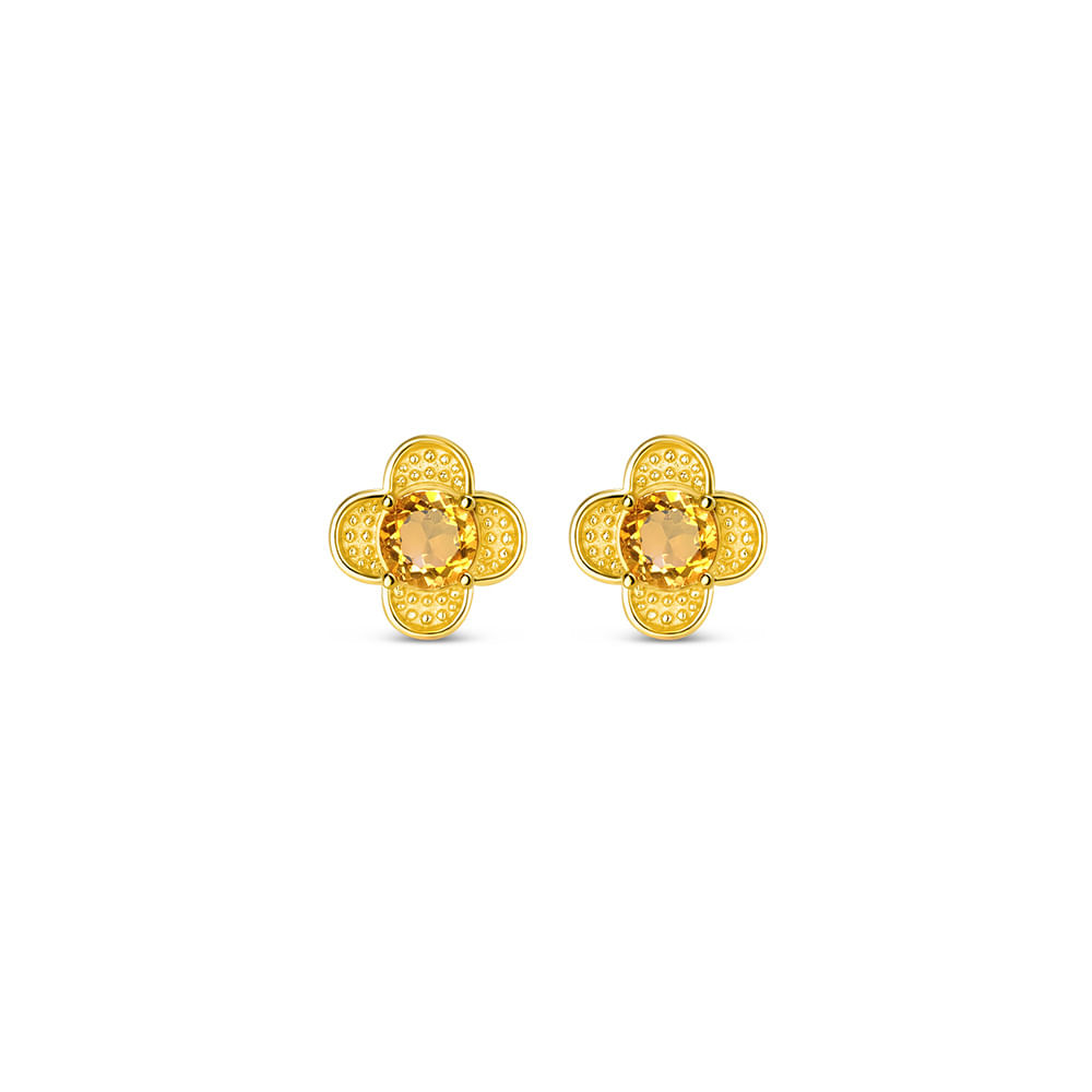 Brinco Life Aladdin Jasmine Citrino Com Banho Ouro Amarelo