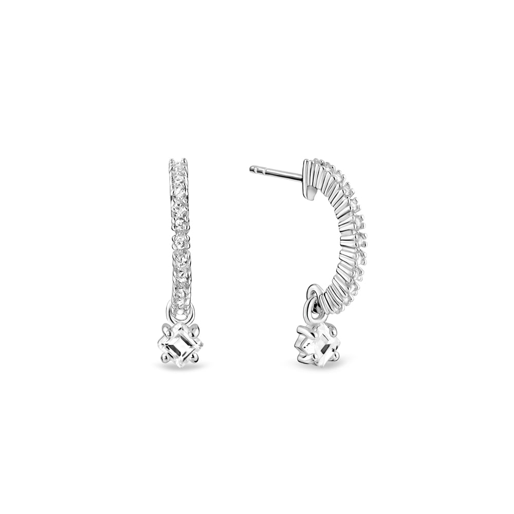 Brinco Argola Life Blend III Carre em Prata 925 com Topázios Incolores, 51 mm