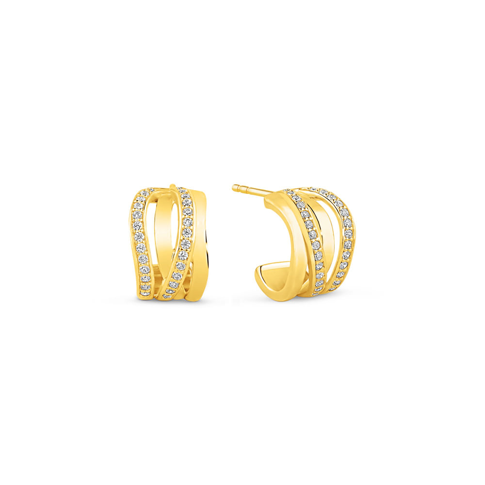 Brinco Argola Life Maxi IV em Prata 925 com Banho de Ouro Amarelo 18k e Pedras Incolores, 20 mm