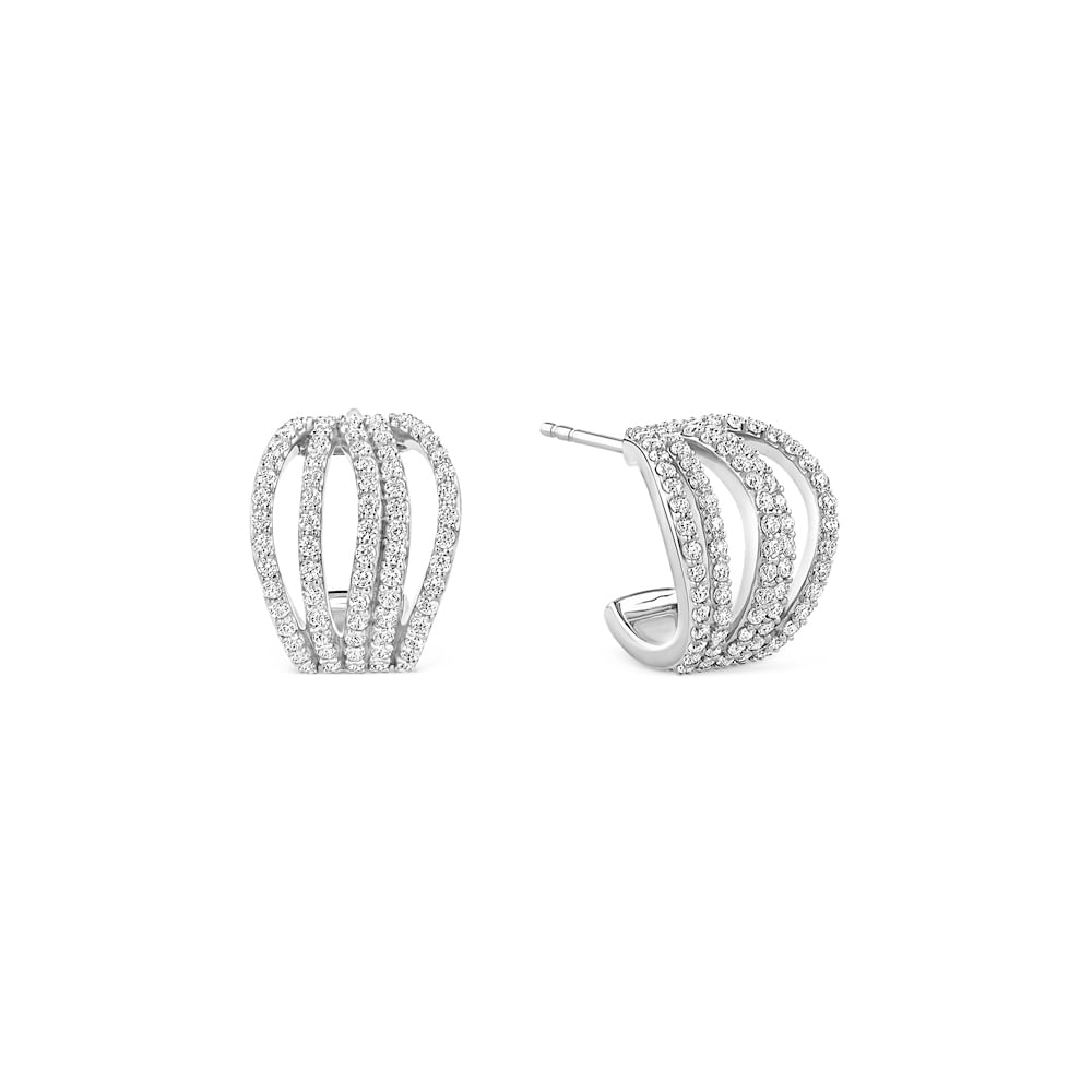 Brinco Argola Life Maxi V em Prata 925 com Pedras Incolores, 27 mm