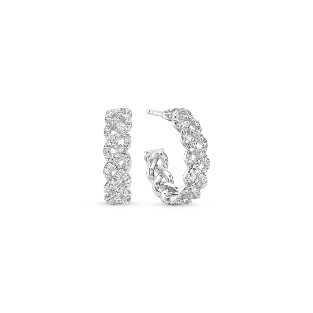 Brinco Argola Life Tranças em Prata 925 com Pedras Incolores, 12 mm