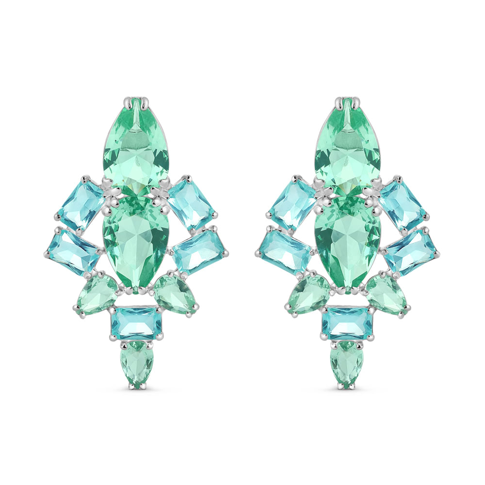 Brinco Life Royal Prata Cristal Verde e Azul