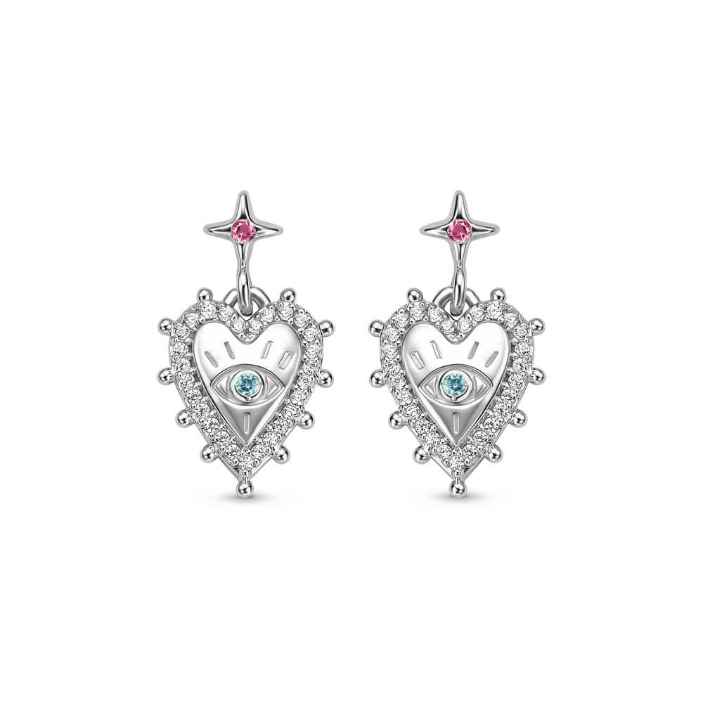 Brinco Life Amor Místico Coração em Prata 925 com Pedras Coloridas