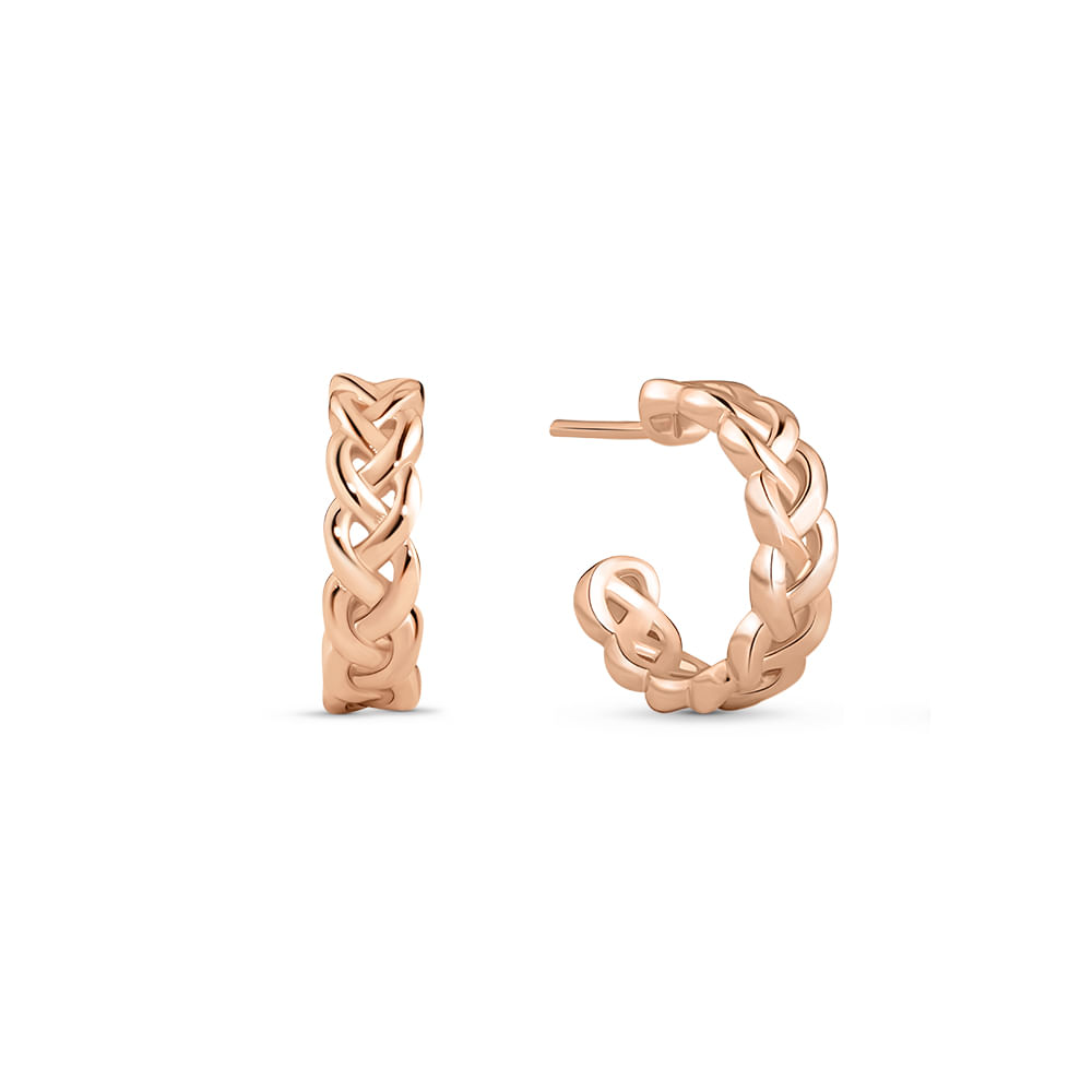 Brinco Argola Life Tranças em Liga Rosé com Banho de Ouro Rosé 18k, 30 mm