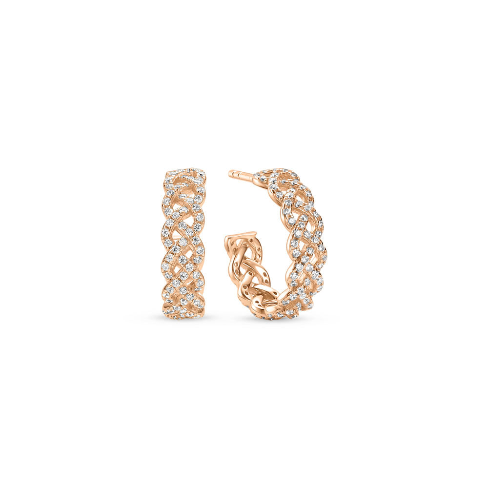 Brinco Argola Life Tranças em Liga Rosé com Banho de Ouro Rosé 18k e Pedras Incolores, 11 mm