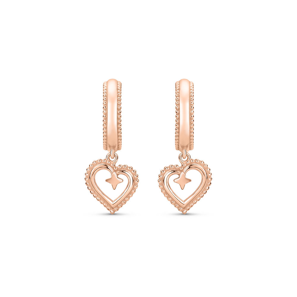 Brinco Argola Life Love III Coração em Liga Rosé com Banho de Ouro Rosé 18k, 29mm