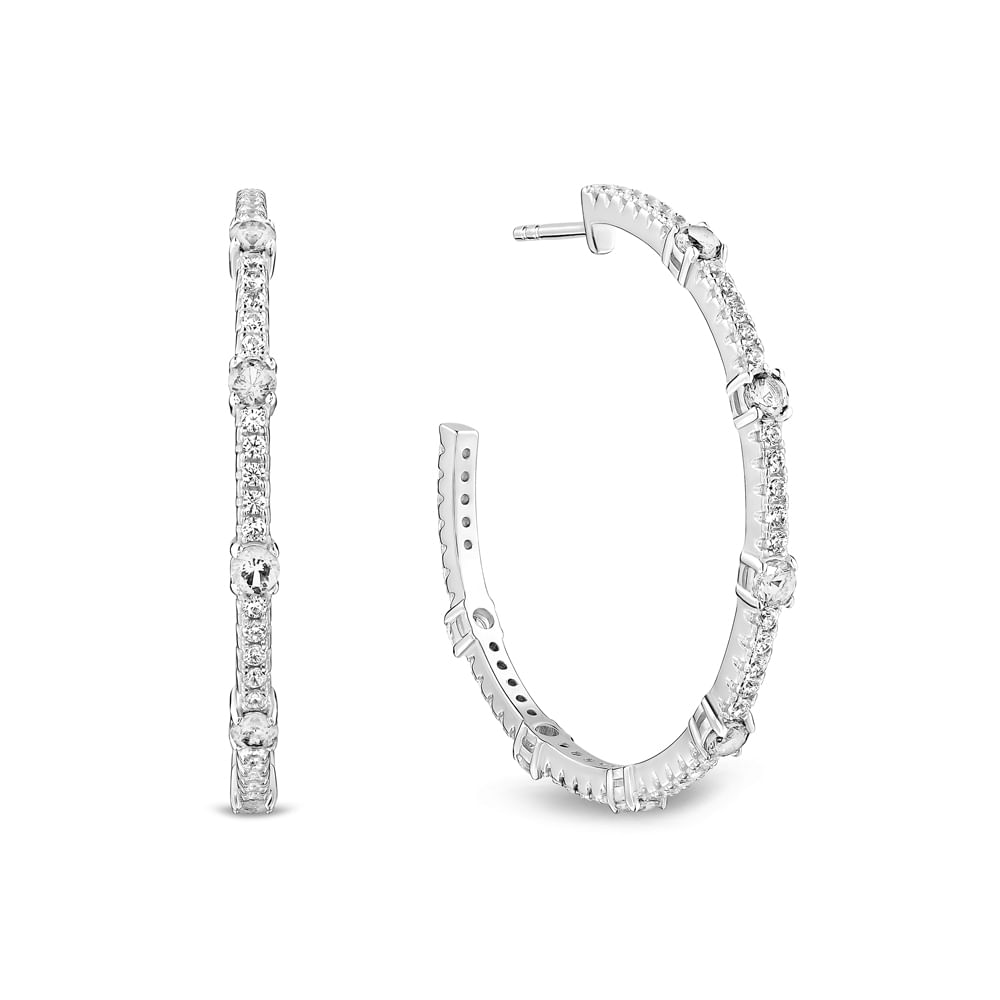 Brinco Argola Life Ocean em Prata 925 com Pedras Incolores, 33,8 mm